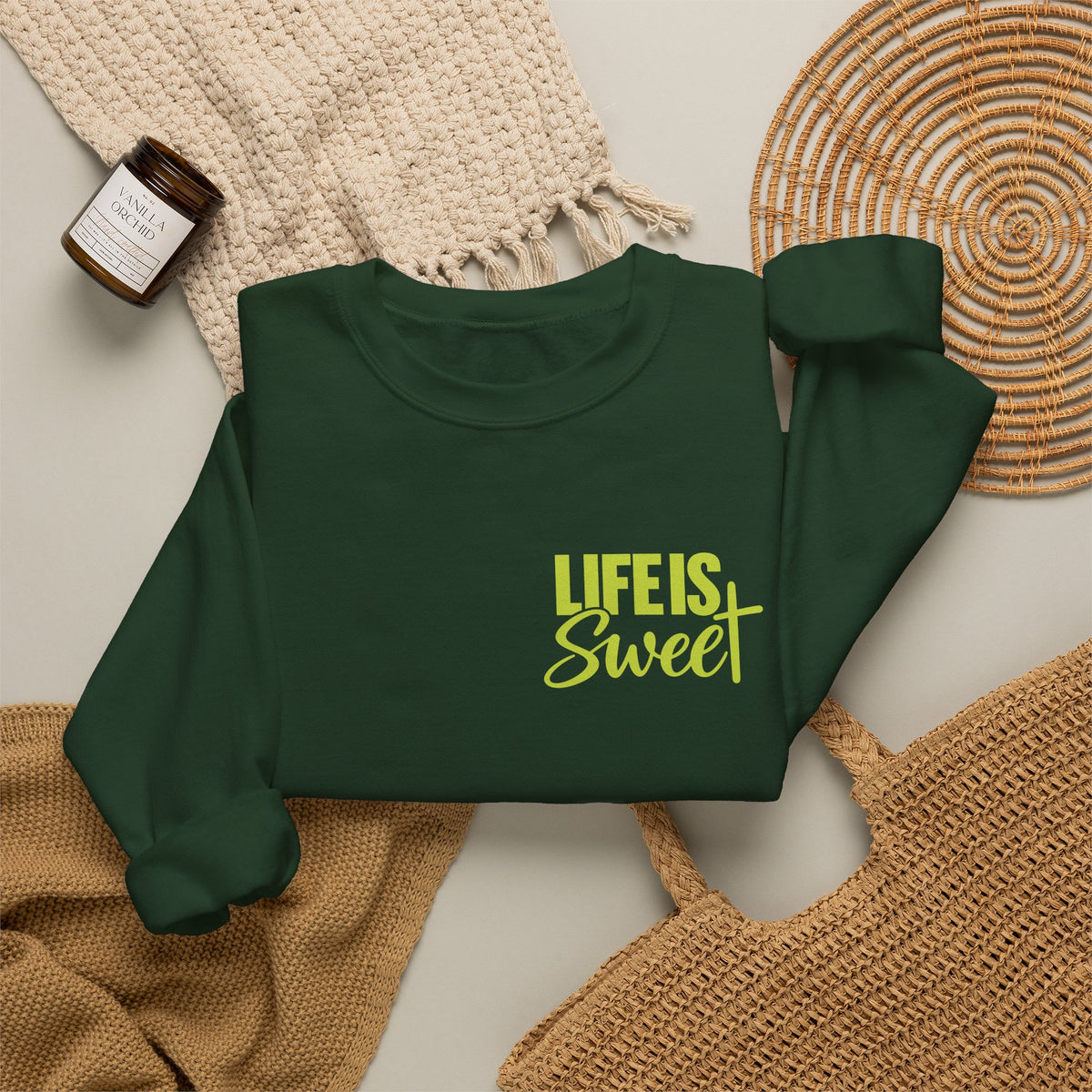 Life Is Sweet Crewneck Sweatshirt — Positive Quote Graphic Sweatshirt