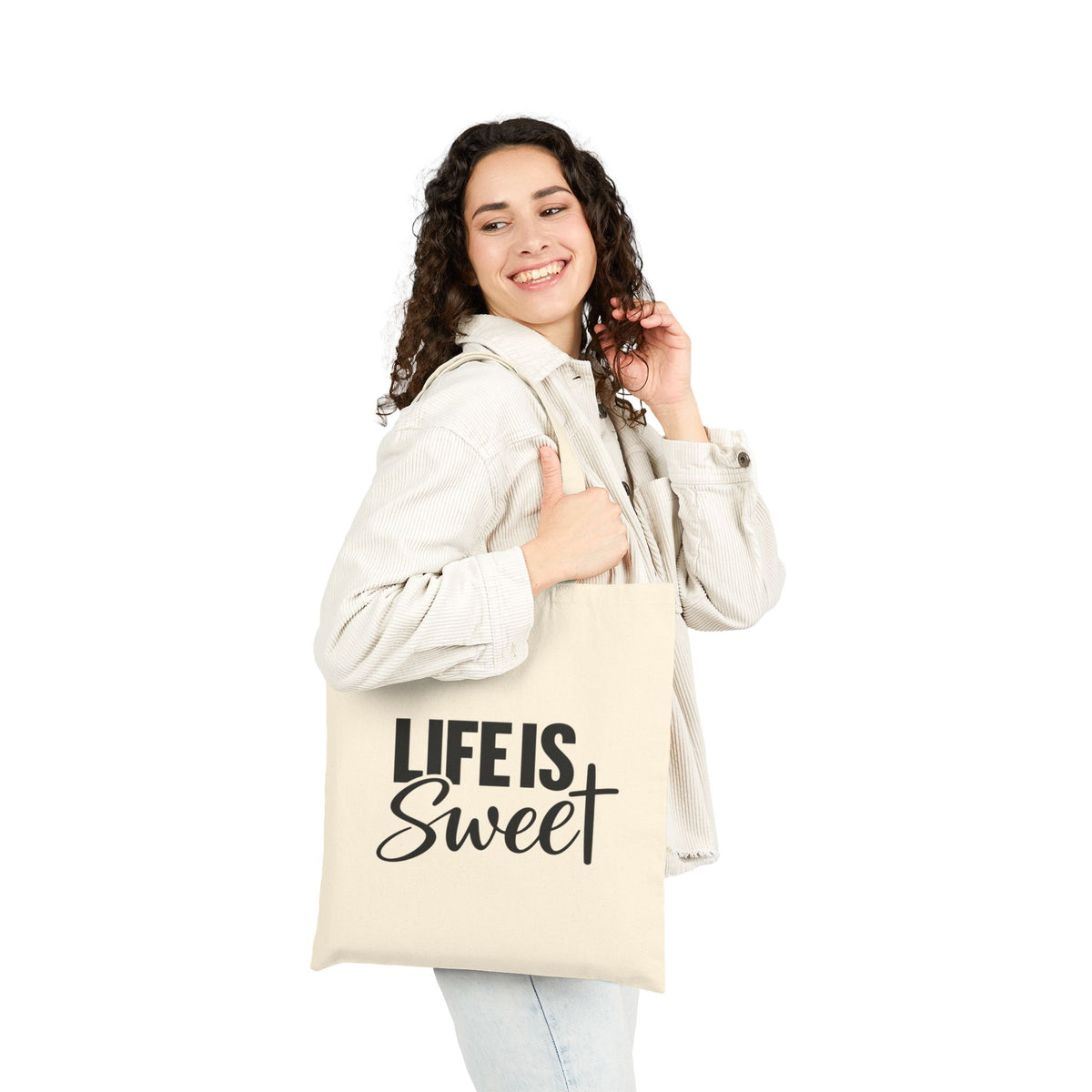 Tote Bag — "Life Is Sweet" Cotton Canvas Tote, Inspirational Grocery & Market Bag